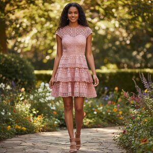 Chi Chi London Sloanie Pink Lace Cap Sleeve Mini Dress, 4